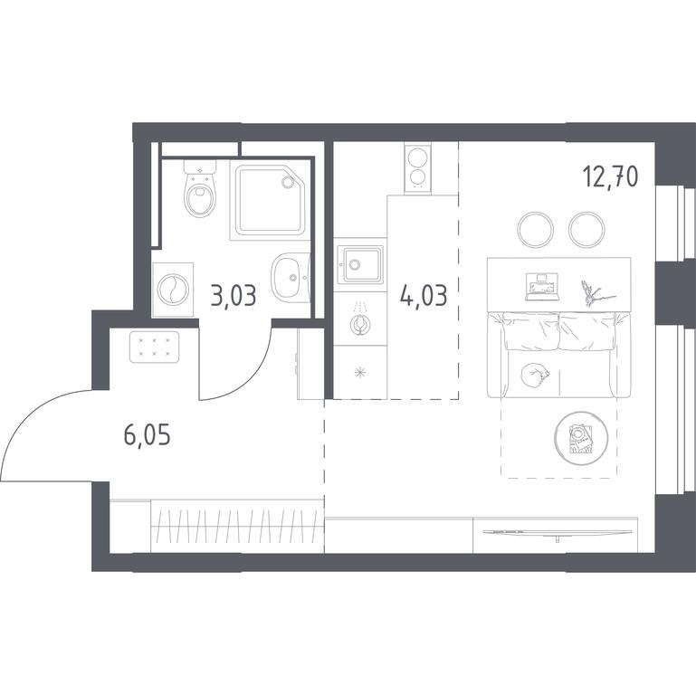 Apartment Sale, 25.81 sq. m. at Pribrezhnyi Park, Pribrezhniy Park Residential Complex, Village of Yam, Domodedovo City District, Moscow Region, Russia #1