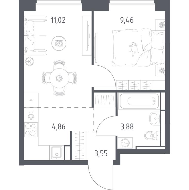 Apartment Sale, 32.77 sq. m. at Pribrezhnyi Park, Pribrezhniy Park Residential Complex, Village of Yam, Domodedovo City District, Moscow Region, Russia #1