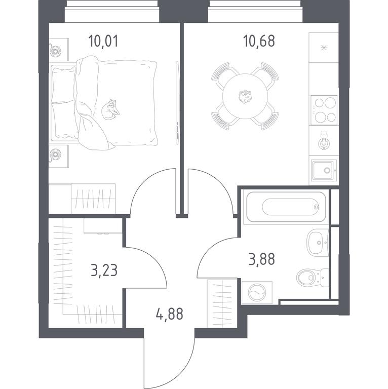 Apartment Sale, 32.68平方米 at Pribrezhnyi Park, Pribrezhniy Park Residential Complex, Village of Yam, Domodedovo City District, Moscow Region, Russia #1