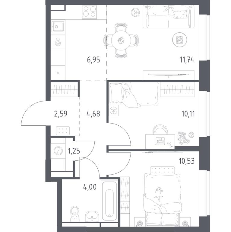 1-BD Apartment Sale, 51.85 sq. m. at Pribrezhnyi Park, Pribrezhniy Park Residential Complex, Village of Yam, Domodedovo City District, Moscow Region, Russia #1