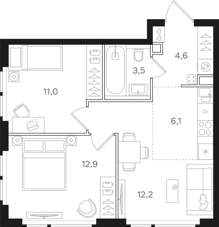 2-BD Apartment Sale, 50.3 sq. m. at Mangazeja v Bogorodskom, Ivanteyevskaya Street, 25к1, Moscow, Russia #1