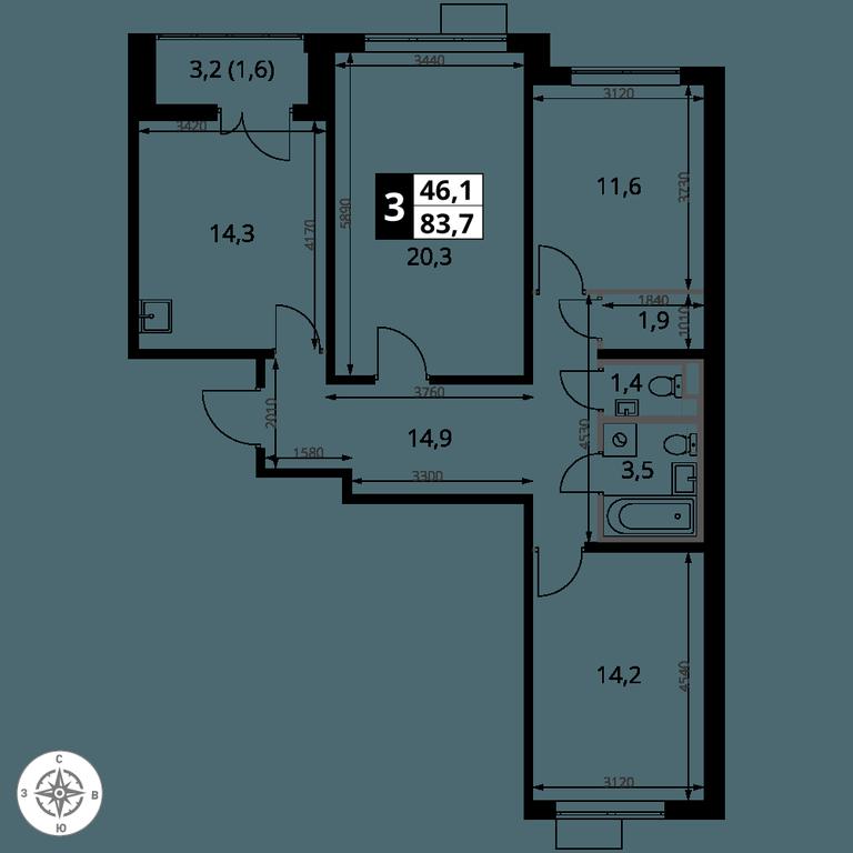 3-BD Apartment Sale, 83.7 sq. m. at 1-y Salarevskiy, Kiyevskoye Highway, Moskovskiy Settlement, Moscow, Russia #2