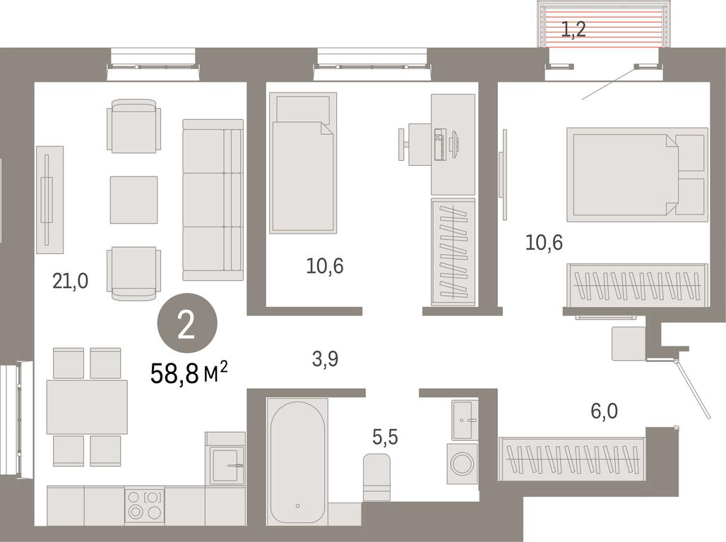 2-BD Apartment Sale, 58.8 sq. m. at Kvartal Metronom, Tagilskaya Street, Moscow, Russia #1