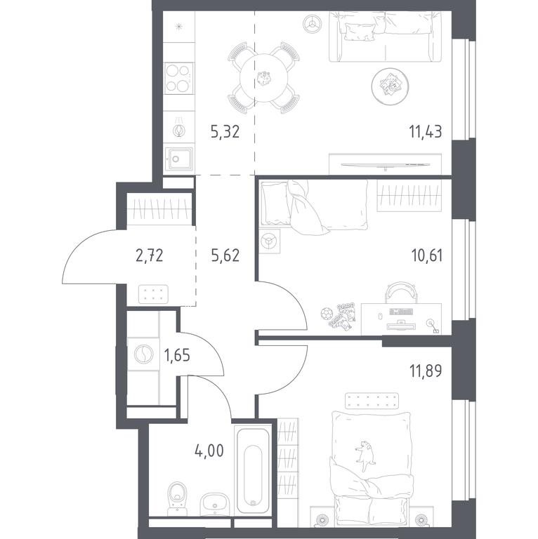 1-BD Apartment Sale, 53.24 sq. m. at Pribrezhnyi Park, Pribrezhniy Park Residential Complex, Village of Yam, Domodedovo City District, Moscow Region, Russia #1