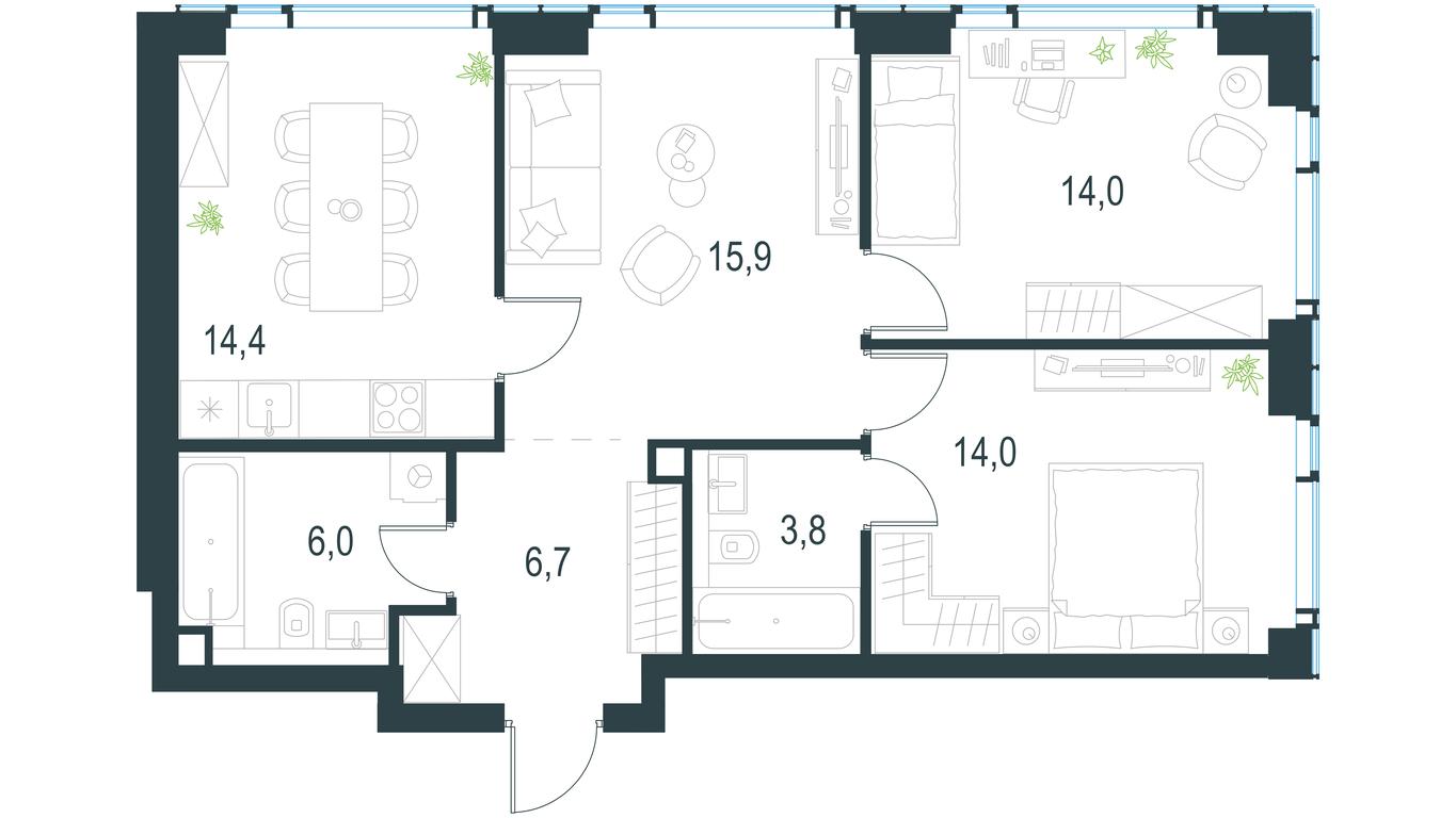 Продажа 2-комн. квартиры, 74,8 м² в ЖК «Левел Мичуринский (Level Мичуринский)», Озёрная улица, вл1, Москва, Россия #1
