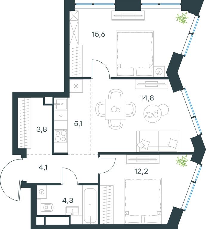 2-BD Apartment Sale, 59.9 sq. m. at Level Michurinskiy, Озёрная улица, вл1, Москва, Россия #1