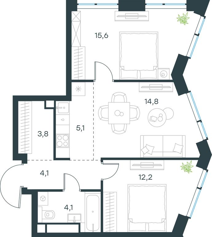 2-BD Apartment Sale, 59.7 sq. m. at Level Michurinskiy, Озёрная улица, вл1, Москва, Россия #1