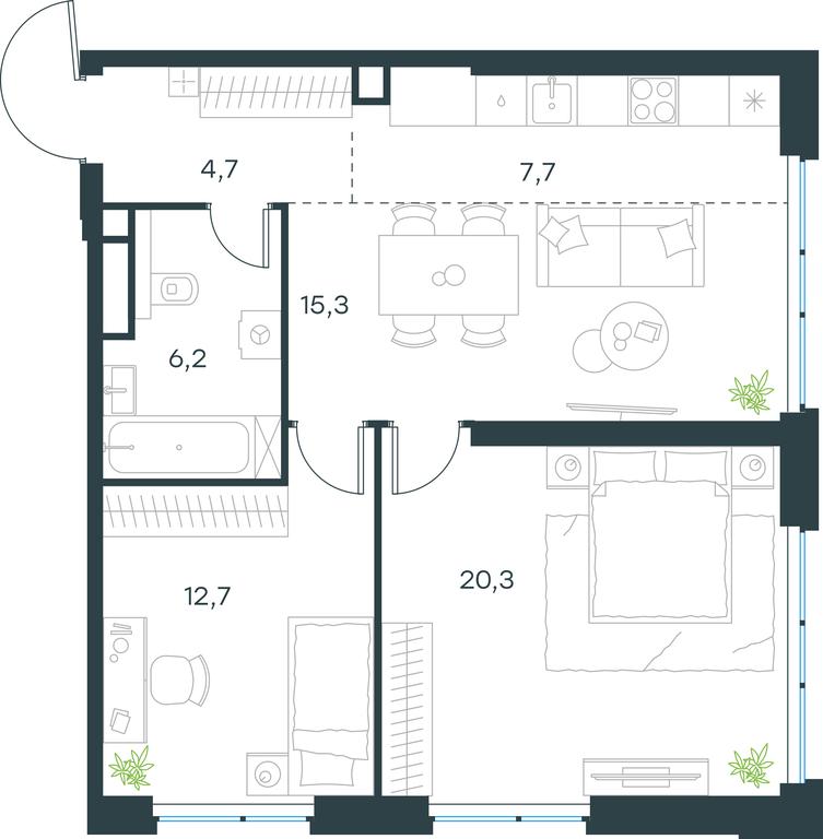 2-BD Apartment Sale, 66.9平方米 at Level Michurinskiy, Озёрная улица, вл1, Москва, Россия #1