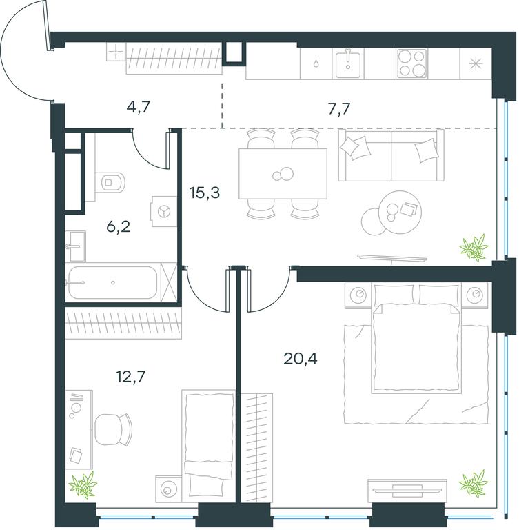 2-BD Apartment Sale, 67平方米 at Level Michurinskiy, Озёрная улица, вл1, Москва, Россия #1