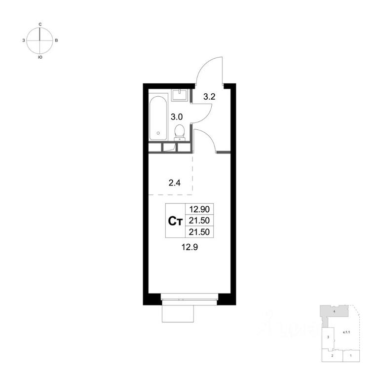 Apartment Sale, 21.5 sq. m. at Legenda Marusino, derevnya Marusino, Lubertsy City District, Moscow Region, Russia #1
