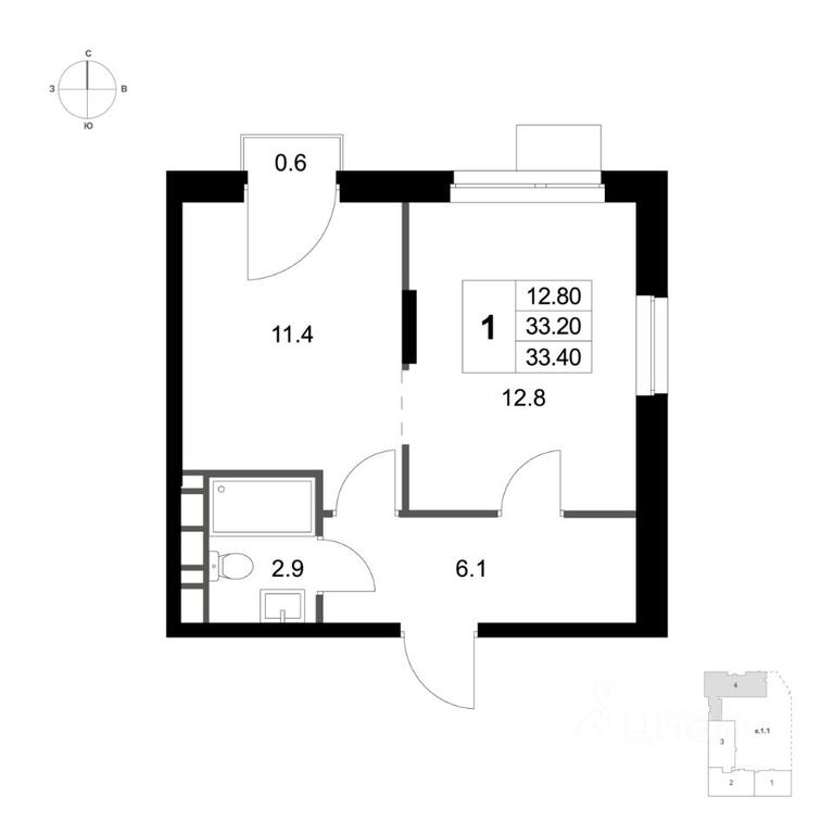 Apartment Sale, 33.4 sq. m. at Legenda Marusino, derevnya Marusino, Lubertsy City District, Moscow Region, Russia #1