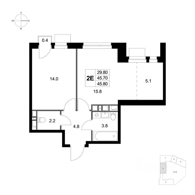 1-BD Apartment Sale, 45.8 sq. m. at Legenda Marusino, derevnya Marusino, Lubertsy City District, Moscow Region, Russia #1