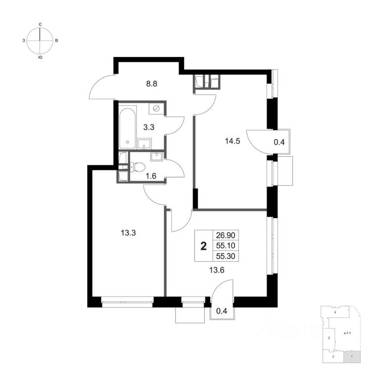 1-BD Apartment Sale, 55.3 sq. m. at Legenda Marusino, derevnya Marusino, Lubertsy City District, Moscow Region, Russia #1 1-BD Apartment Sale, 55.3 sq. m. at Legenda Marusino, derevnya Marusino, Lubertsy City District, Moscow Region, Russia #1