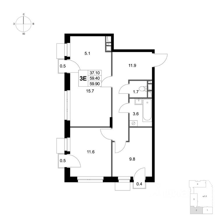 2-BD Apartment Sale, 59.9 sq. m. at Legenda Marusino, derevnya Marusino, Lubertsy City District, Moscow Region, Russia #1 2-BD Apartment Sale, 59.9 sq. m. at Legenda Marusino, derevnya Marusino, Lubertsy City District, Moscow Region, Russia #1