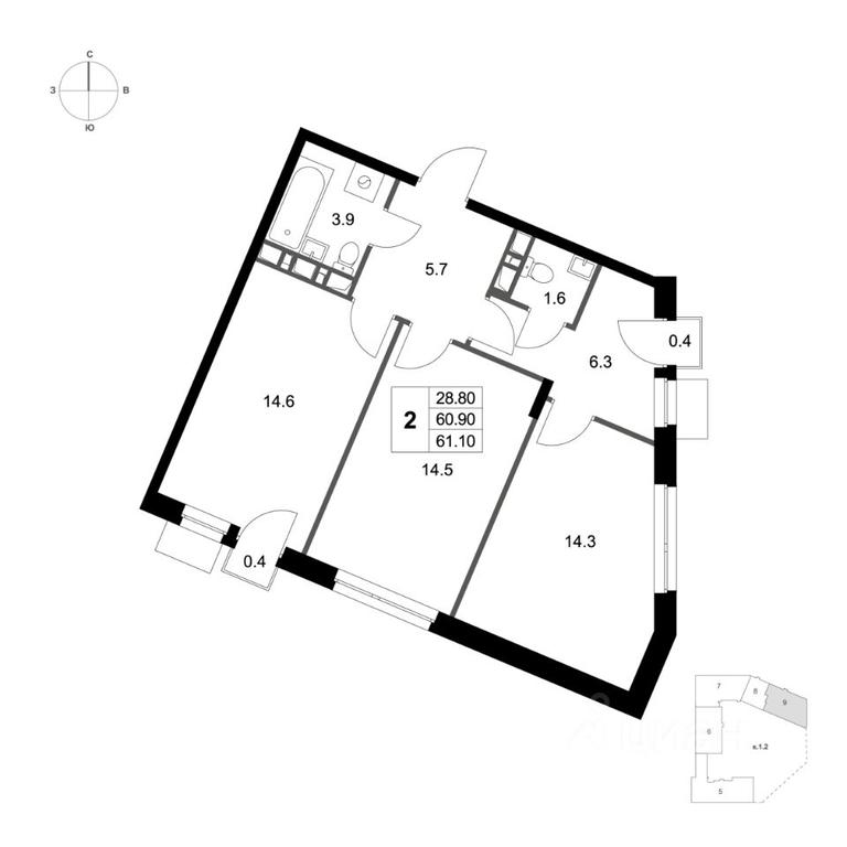 1-BD Apartment Sale, 61.1 sq. m. at Legenda Marusino, derevnya Marusino, Lubertsy City District, Moscow Region, Russia #1 1-BD Apartment Sale, 61.1 sq. m. at Legenda Marusino, derevnya Marusino, Lubertsy City District, Moscow Region, Russia #1