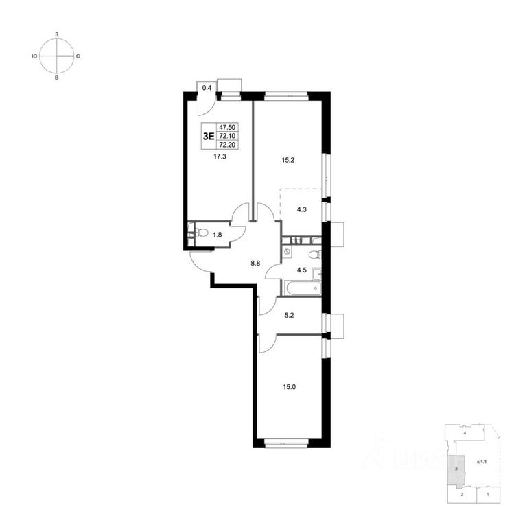 2-BD Apartment Sale, 72.2 sq. m. at Legenda Marusino, derevnya Marusino, Lubertsy City District, Moscow Region, Russia #1 2-BD Apartment Sale, 72.2 sq. m. at Legenda Marusino, derevnya Marusino, Lubertsy City District, Moscow Region, Russia #1