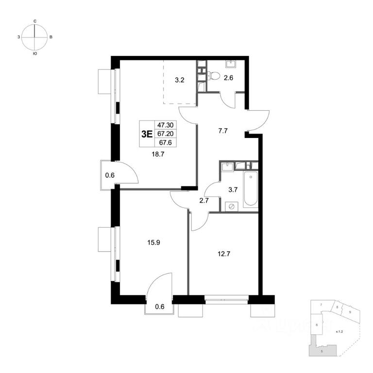 2-BD Apartment Sale, 67.6 sq. m. at Legenda Marusino, derevnya Marusino, Lubertsy City District, Moscow Region, Russia #1 2-BD Apartment Sale, 67.6 sq. m. at Legenda Marusino, derevnya Marusino, Lubertsy City District, Moscow Region, Russia #1