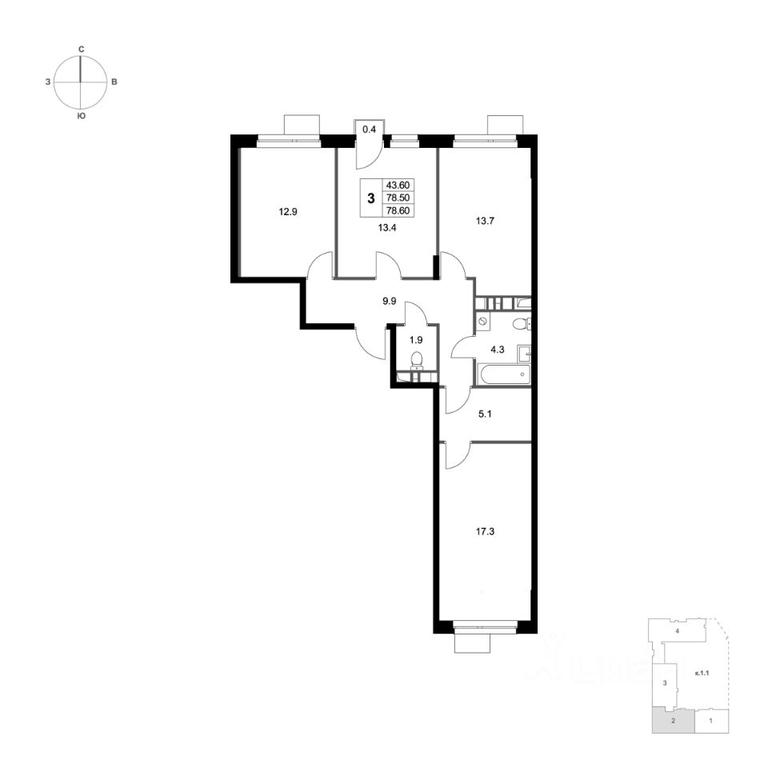 2-BD Apartment Sale, 78.6 sq. m. at Legenda Marusino, derevnya Marusino, Lubertsy City District, Moscow Region, Russia #1 2-BD Apartment Sale, 78.6 sq. m. at Legenda Marusino, derevnya Marusino, Lubertsy City District, Moscow Region, Russia #1