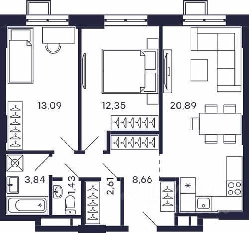 1-BD Apartment Sale, 62.87 sq. m. at Tetris, Zheleznodorozhny pereulok, Krasnogorsk, Moscow Region, Russia #1