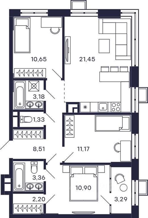 2-BD Apartment Sale, 76.04 sq. m. at Tetris, Zheleznodorozhny pereulok, Krasnogorsk, Moscow Region, Russia #1