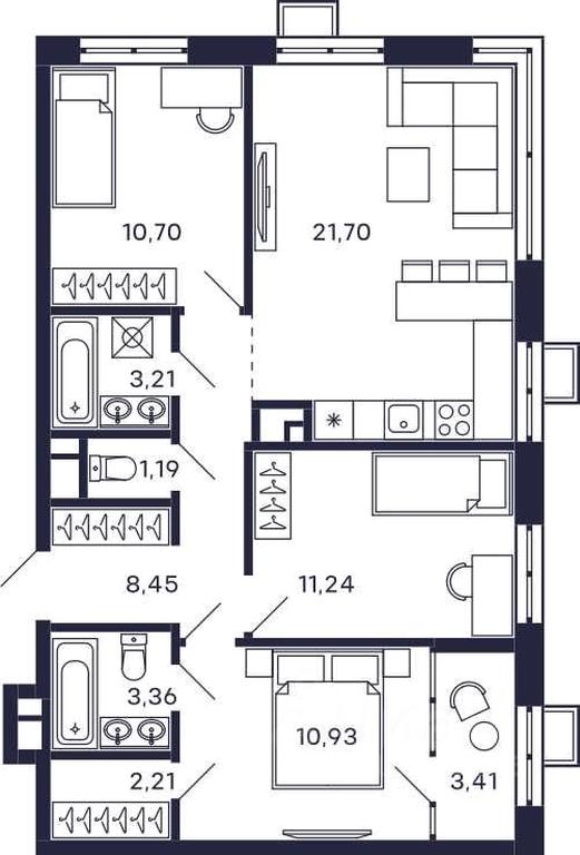 2-BD Apartment Sale, 76.4平方米 at Tetris, Zheleznodorozhny pereulok, Krasnogorsk, Moscow Region, Russia #1