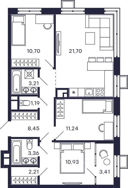 2-BD Apartment Sale, 76.4 sq. m. at Tetris, Zheleznodorozhny pereulok, Krasnogorsk, Moscow Region, Russia #1