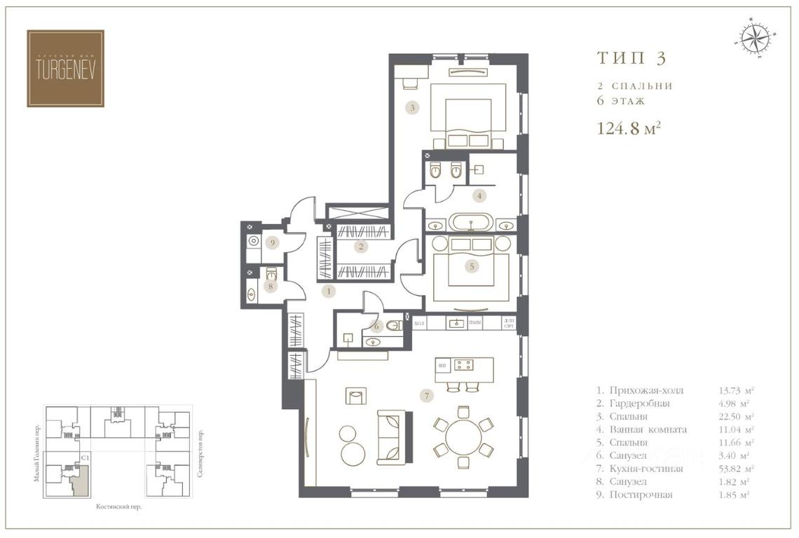 1-BD Apartment Sale, 124.8平方米 at Klubny dom TURGENEV (Turgenev), Kostyansky Lane, 13, Moscow, Russia #1 1-BD Apartment Sale, 124.8平方米 at Klubny dom TURGENEV (Turgenev), Kostyansky Lane, 13, Moscow, Russia #1