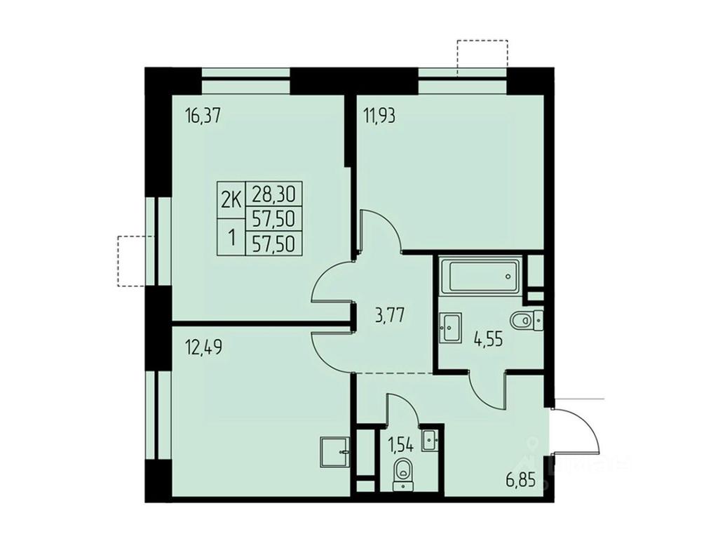 1-BD Apartment Sale, 57.5平方米 at Dom na Studencheskom, Studencheskiy proyezd, Ivanteyevka, Pshkinskiy Urban District, Moscow Region, Russia #1