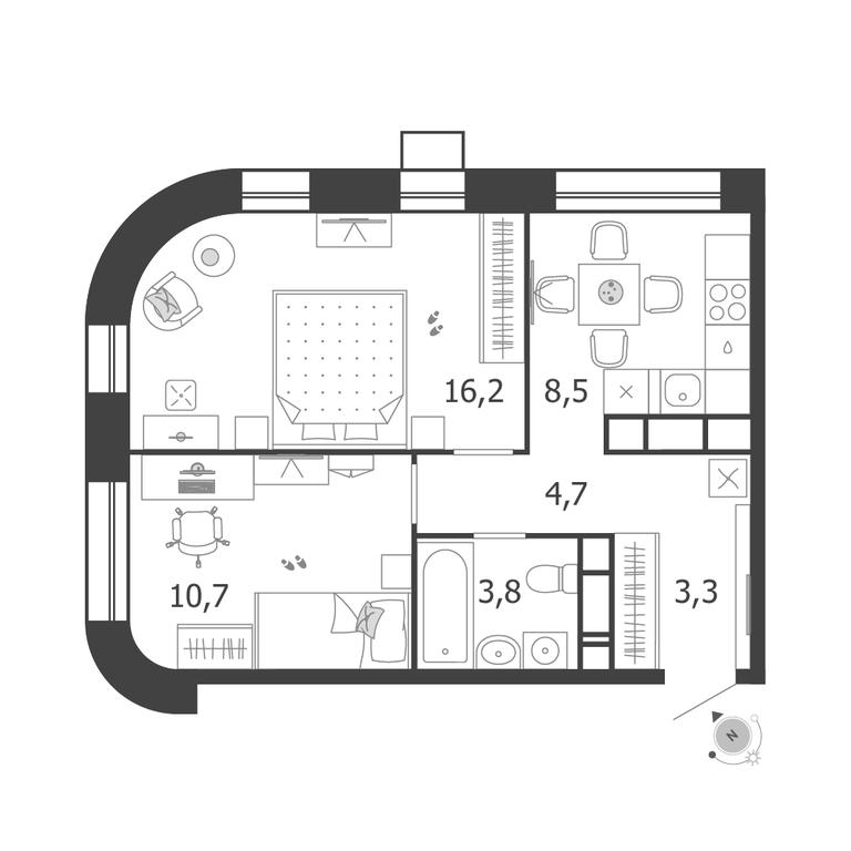 2-BD Apartment Sale, 47.2 sq. m. at Shagal, Автозаводская улица, 23, Москва, Россия #1