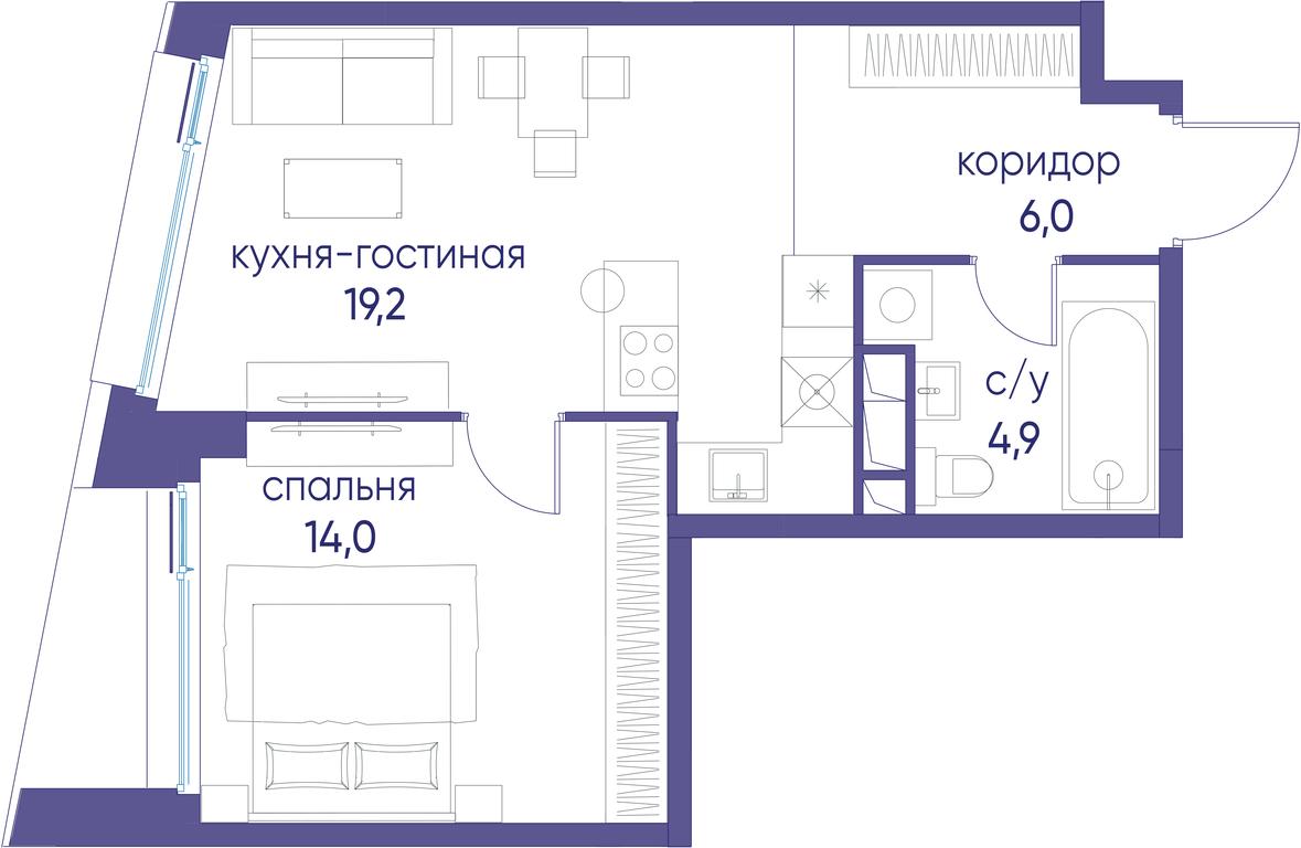 1-BD Apartment Sale, 44.1 sq. m. at Ostrov, Nizhnye Mnyovniki Street, 37Ас4, Moscow, Russia #1