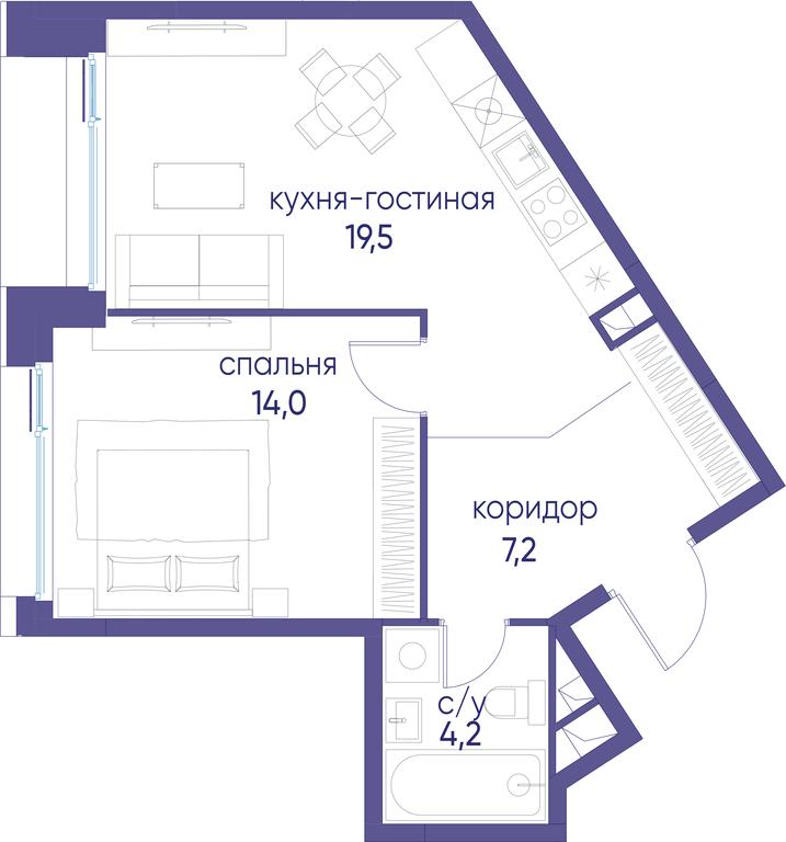 1-BD Apartment Sale, 44.9平方米 at Ostrov, Nizhnye Mnyovniki Street, 37Ас4, Moscow, Russia #1