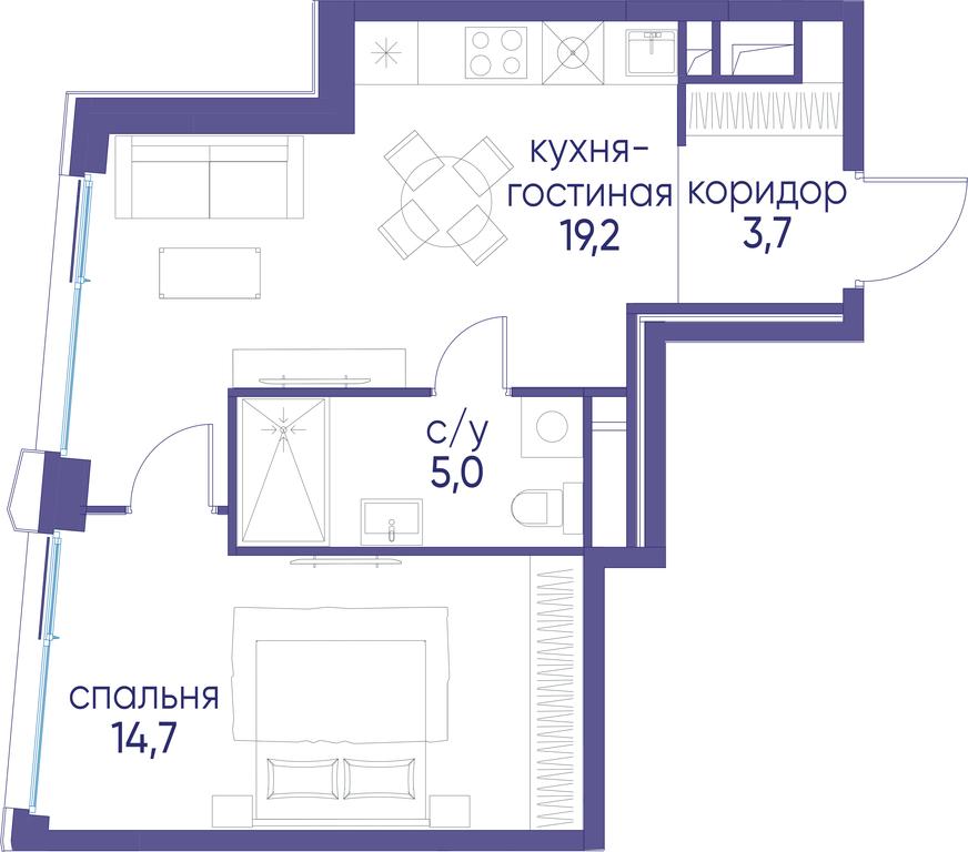 1-BD Apartment Sale, 42.6 sq. m. at Ostrov, Nizhnye Mnyovniki Street, 37Ас4, Moscow, Russia #1 1-BD Apartment Sale, 42.6 sq. m. at Ostrov, Nizhnye Mnyovniki Street, 37Ас4, Moscow, Russia #1