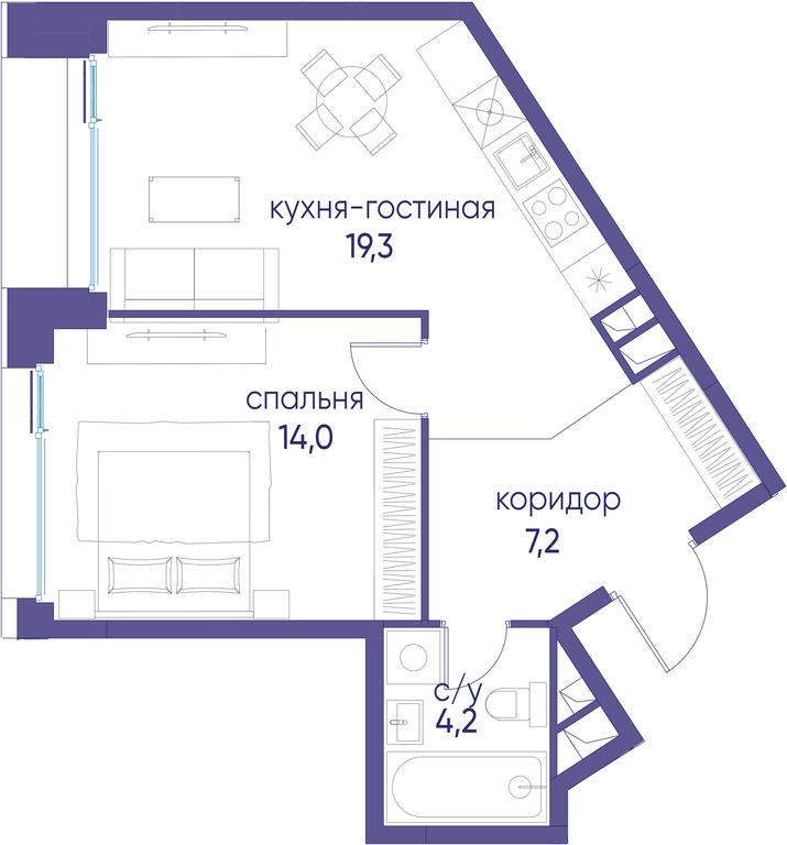 1-BD Apartment Sale, 44.7平方米 at Ostrov, Nizhnye Mnyovniki Street, 37Ас4, Moscow, Russia #1