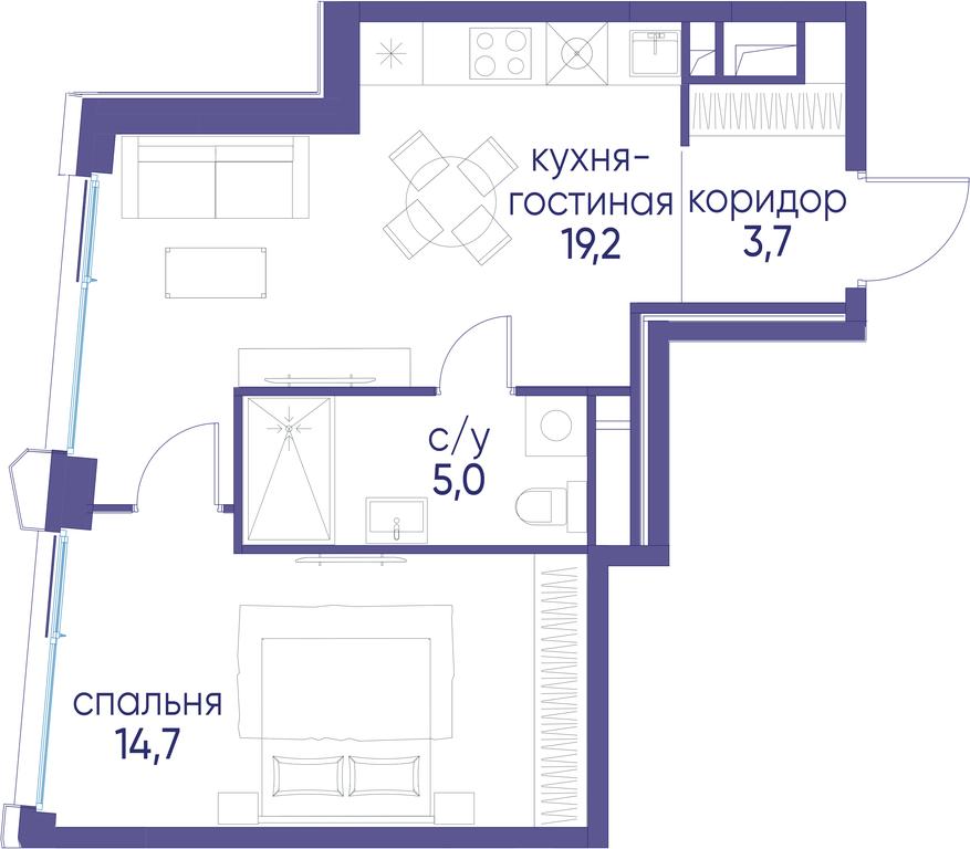 1-BD Apartment Sale, 42.6 sq. m. at Ostrov, Nizhnye Mnyovniki Street, 37Ас4, Moscow, Russia #1 1-BD Apartment Sale, 42.6 sq. m. at Ostrov, Nizhnye Mnyovniki Street, 37Ас4, Moscow, Russia #1