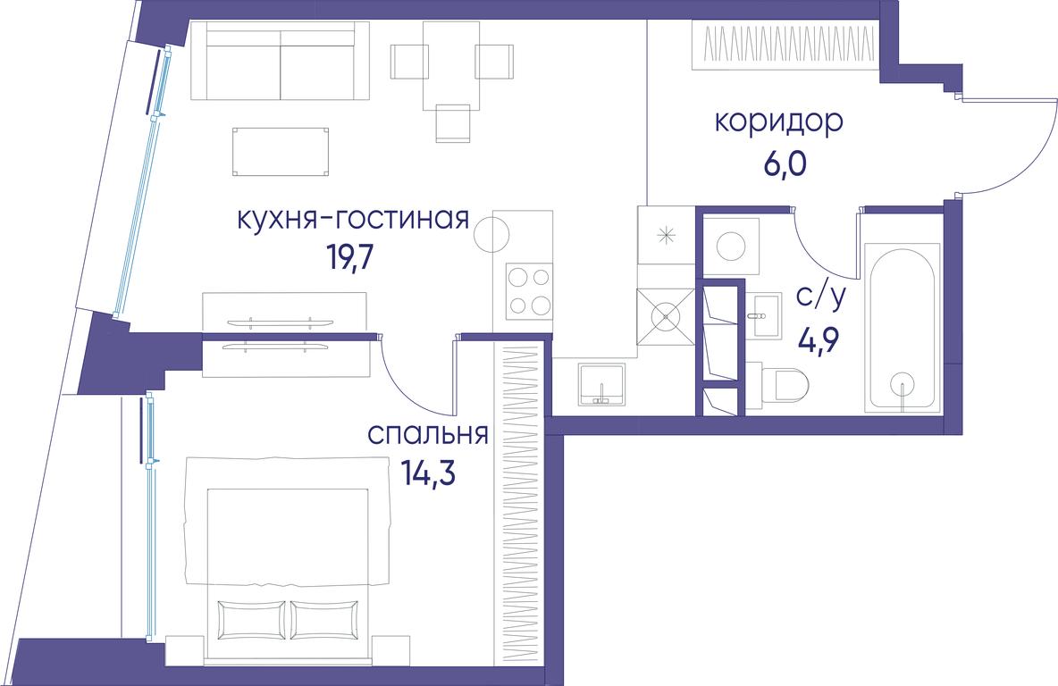 1-BD Apartment Sale, 44.9平方米 at Ostrov, Nizhnye Mnyovniki Street, 37Ас4, Moscow, Russia #1