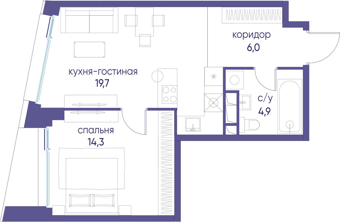 1-BD Apartment Sale, 44.9 sq. m. at Ostrov, Nizhnye Mnyovniki Street, 37Ас4, Moscow, Russia #1