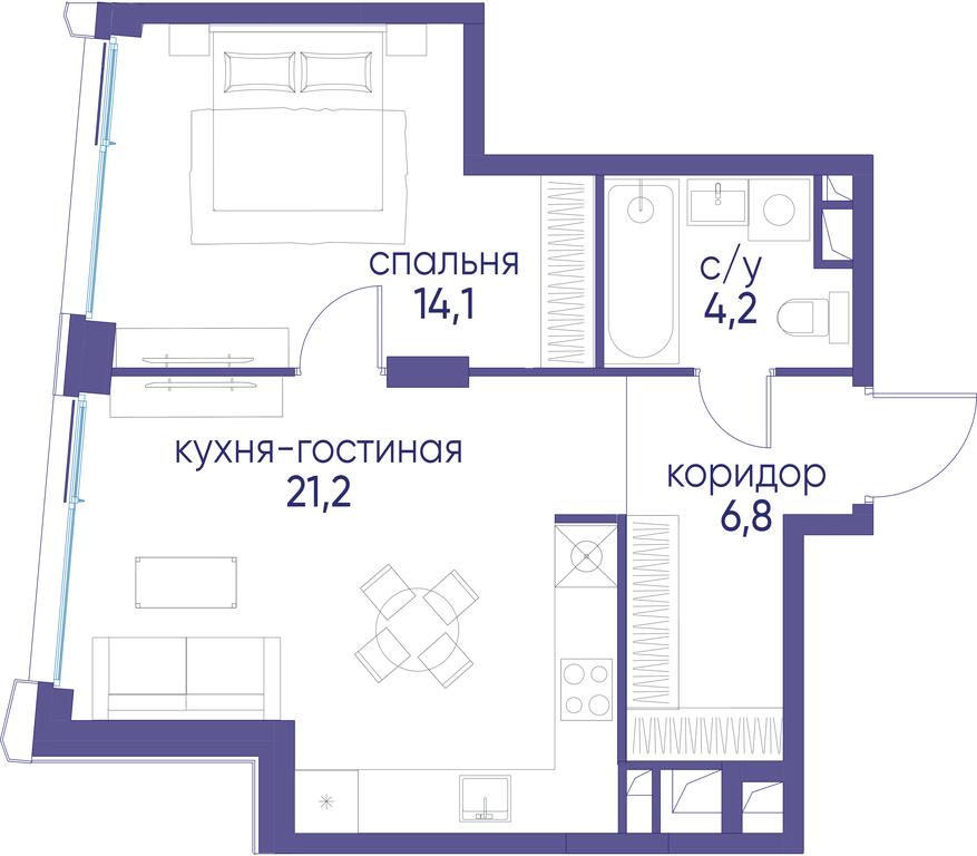 1-BD Apartment Sale, 46.3 sq. m. at Ostrov, Nizhnye Mnyovniki Street, 37Ас4, Moscow, Russia #1