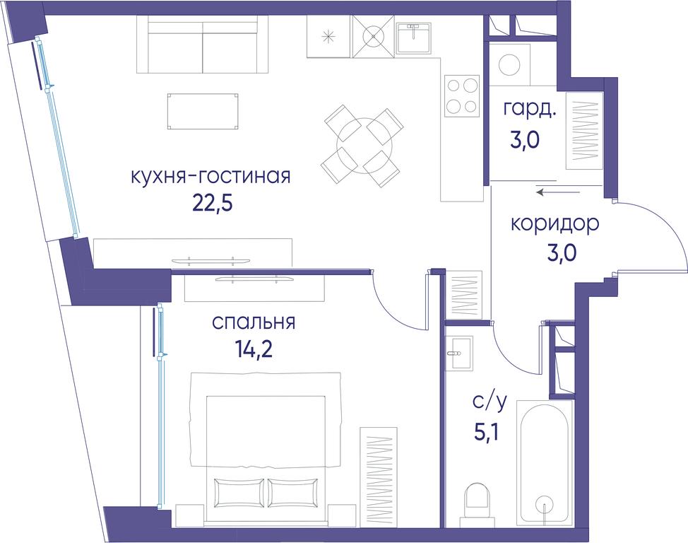 1-BD Apartment Sale, 48.6平方米 at Ostrov, Nizhnye Mnyovniki Street, 37Ас4, Moscow, Russia #1