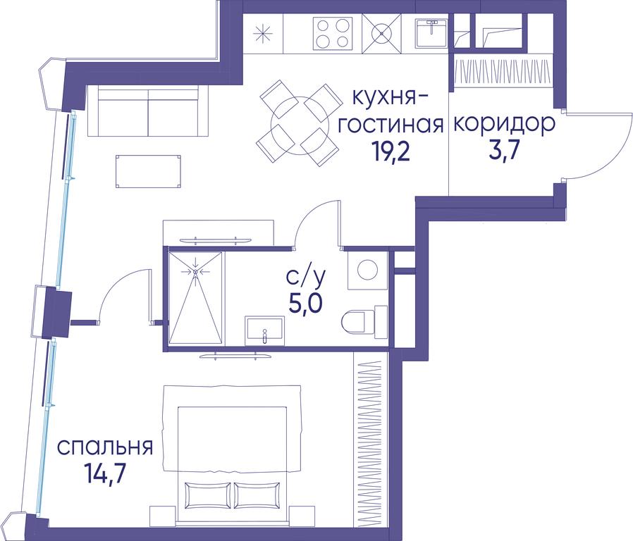 1-BD Apartment Sale, 42.6 sq. m. at Ostrov, Nizhnye Mnyovniki Street, 37Ас4, Moscow, Russia #1
