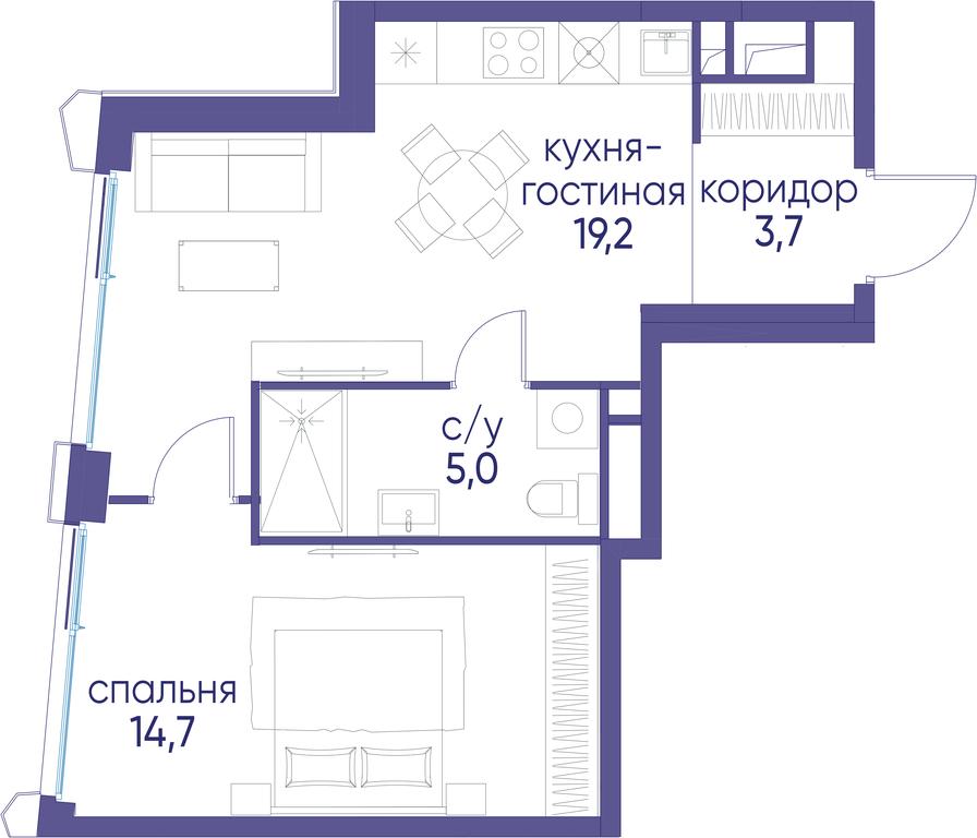 1-BD Apartment Sale, 42.6 sq. m. at Ostrov, Nizhnye Mnyovniki Street, 37Ас4, Moscow, Russia #1 1-BD Apartment Sale, 42.6 sq. m. at Ostrov, Nizhnye Mnyovniki Street, 37Ас4, Moscow, Russia #1