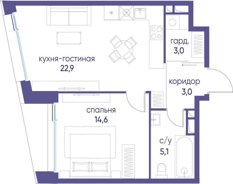 1-BD Apartment Sale, 48.6 sq. m. at Ostrov, Nizhnye Mnyovniki Street, 37Ас4, Moscow, Russia #1