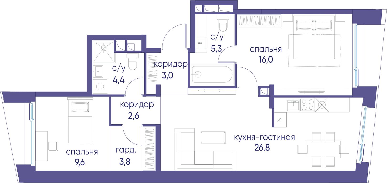 2-BD Apartment Sale, 71.5 sq. m. at Ostrov, Nizhnye Mnyovniki Street, 37Ас4, Moscow, Russia #1