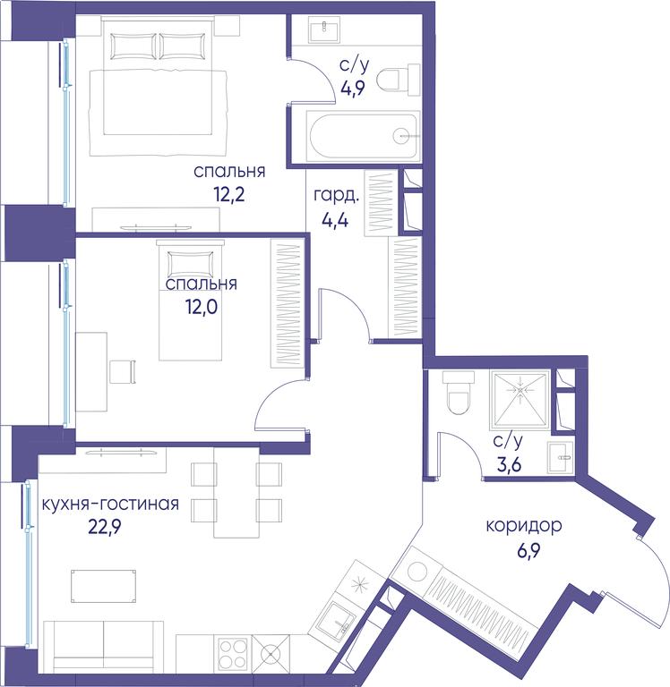 2-BD Apartment Sale, 66.9 sq. m. at Ostrov, Nizhnye Mnyovniki Street, 37Ас4, Moscow, Russia #1 2-BD Apartment Sale, 66.9 sq. m. at Ostrov, Nizhnye Mnyovniki Street, 37Ас4, Moscow, Russia #1