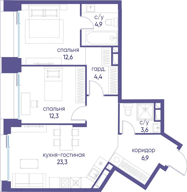 2-BD Apartment Sale, 68 sq. m. at Ostrov, Nizhnye Mnyovniki Street, 37Ас4, Moscow, Russia #1