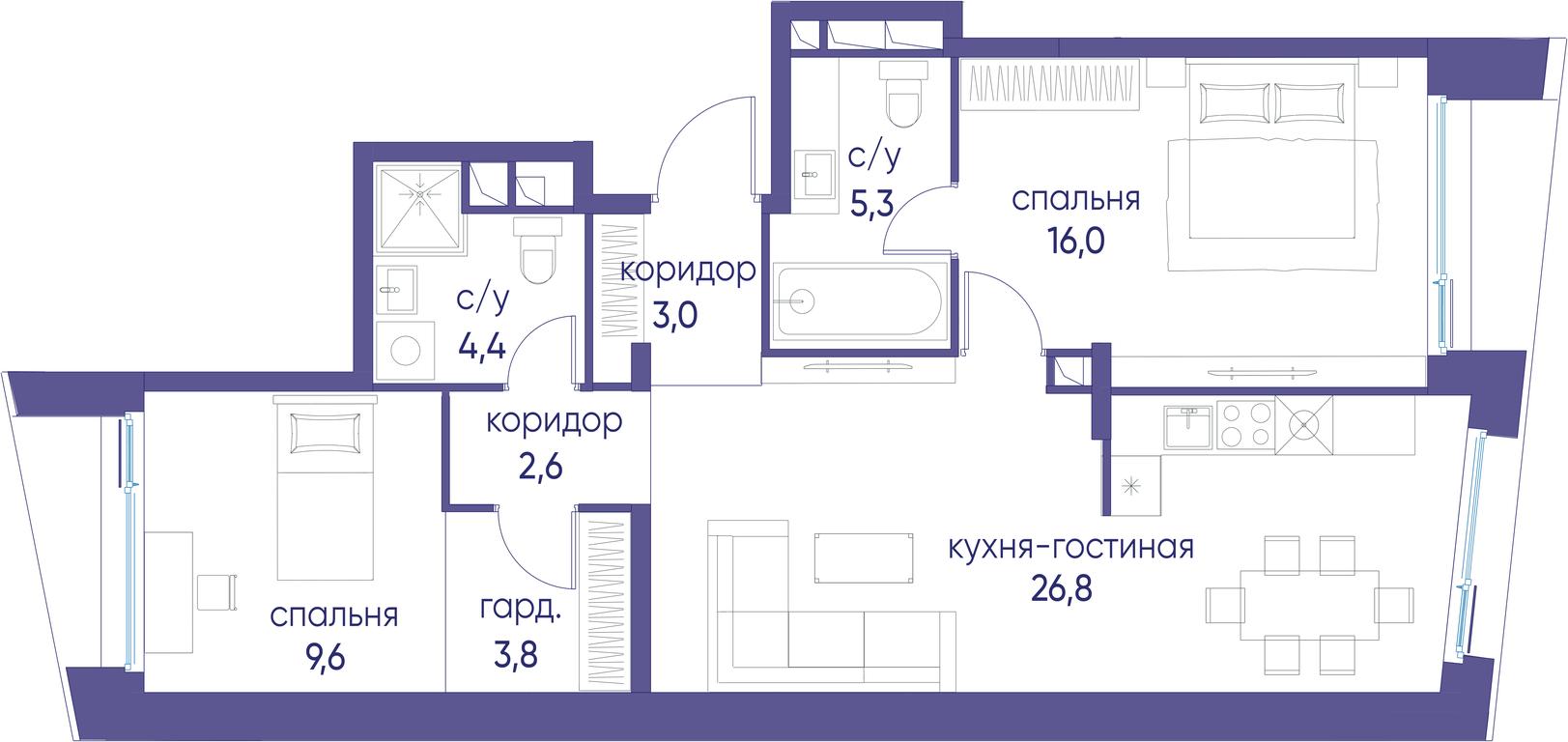 2-BD Apartment Sale, 71.5 sq. m. at Ostrov, Nizhnye Mnyovniki Street, 37Ас4, Moscow, Russia #1