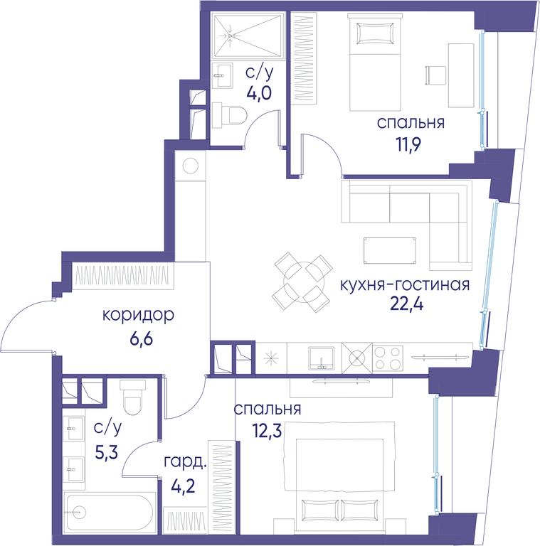 2-BD Apartment Sale, 66.7 sq. m. at Ostrov, Nizhnye Mnyovniki Street, 37Ас4, Moscow, Russia #1 2-BD Apartment Sale, 66.7 sq. m. at Ostrov, Nizhnye Mnyovniki Street, 37Ас4, Moscow, Russia #1