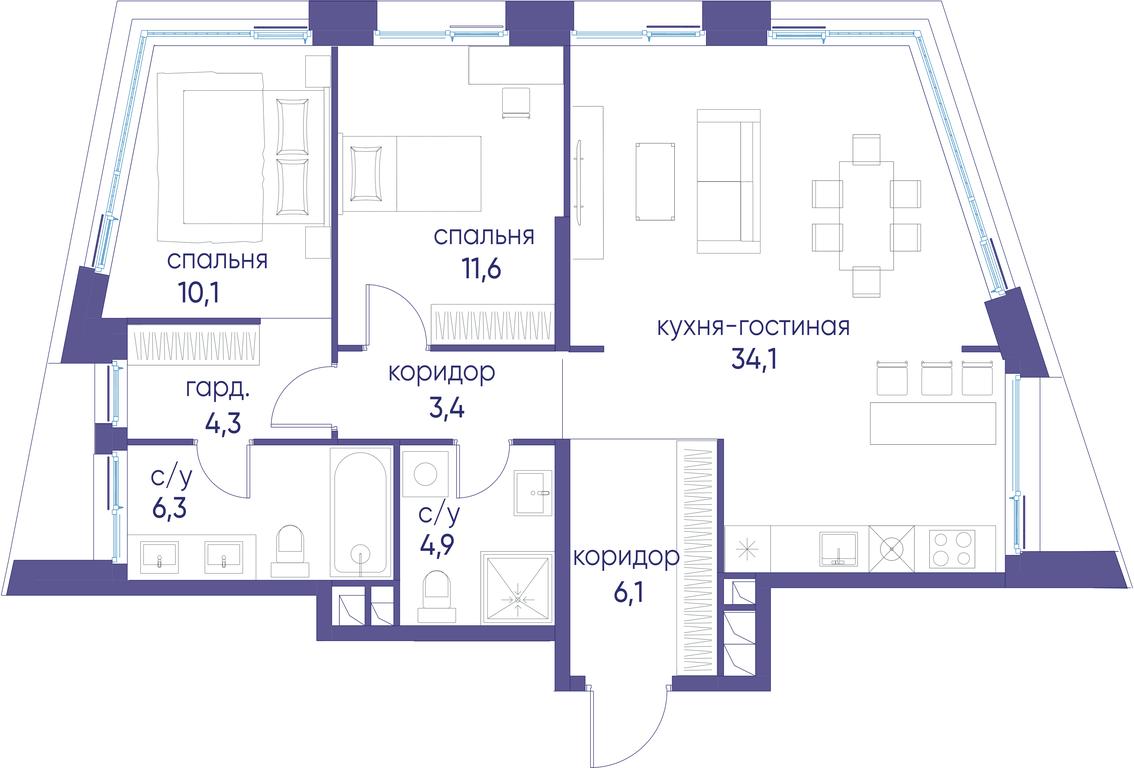 2-BD Apartment Sale, 80.8 sq. m. at Ostrov, Nizhnye Mnyovniki Street, 37Ас4, Moscow, Russia #1