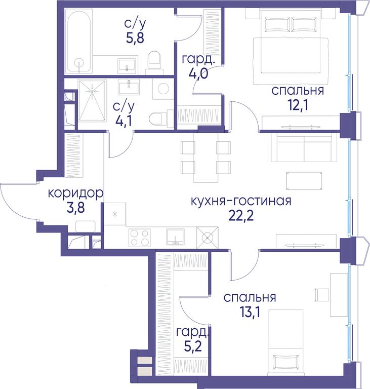 2-BD Apartment Sale, 70.3 sq. m. at Ostrov, Nizhnye Mnyovniki Street, 37Ас4, Moscow, Russia #1 2-BD Apartment Sale, 70.3 sq. m. at Ostrov, Nizhnye Mnyovniki Street, 37Ас4, Moscow, Russia #1