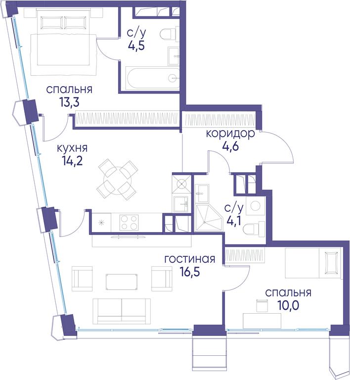 3-BD Apartment Sale, 67.2平方米 at Ostrov, Nizhnye Mnyovniki Street, 37Ас4, Moscow, Russia #1