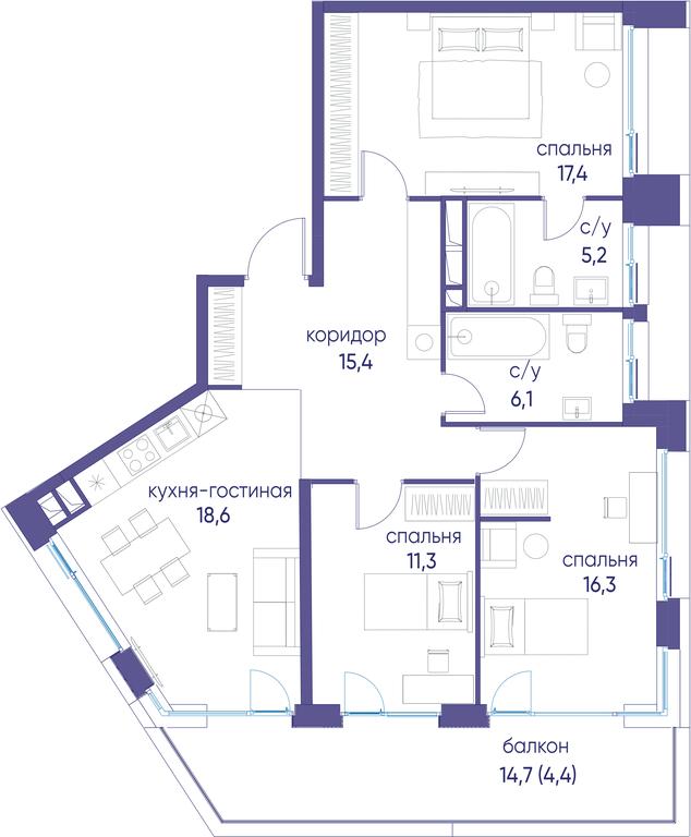 3-BD Apartment Sale, 94.7 sq. m. at Ostrov, Nizhnye Mnyovniki Street, 37Ас4, Moscow, Russia #1 3-BD Apartment Sale, 94.7 sq. m. at Ostrov, Nizhnye Mnyovniki Street, 37Ас4, Moscow, Russia #1